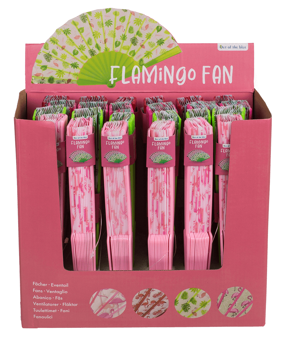 Plastic fan, flamingos,
