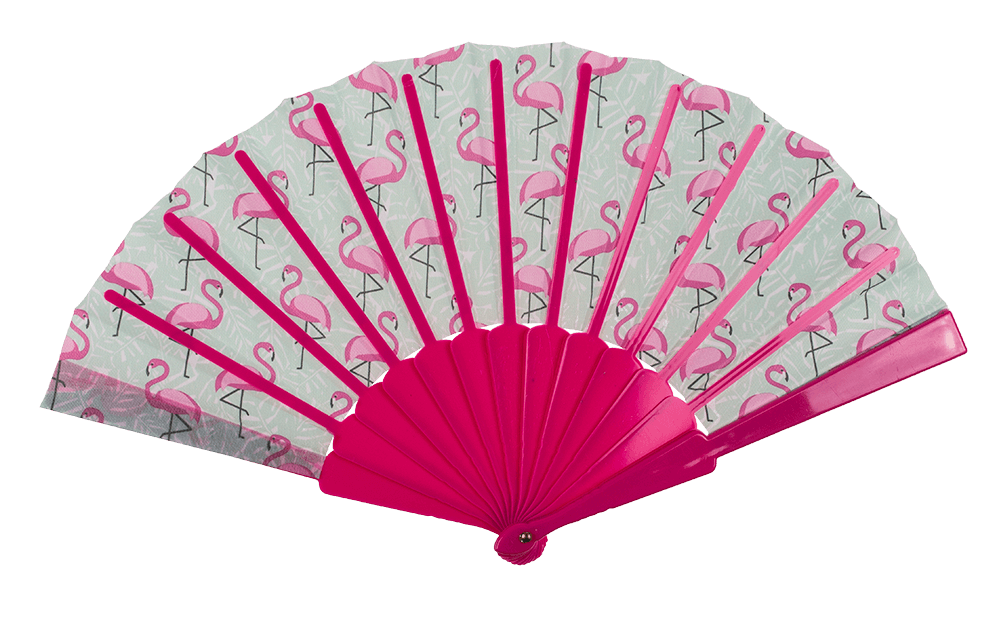 Plastic fan, flamingos,