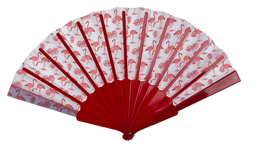 Plastic fan, flamingos,