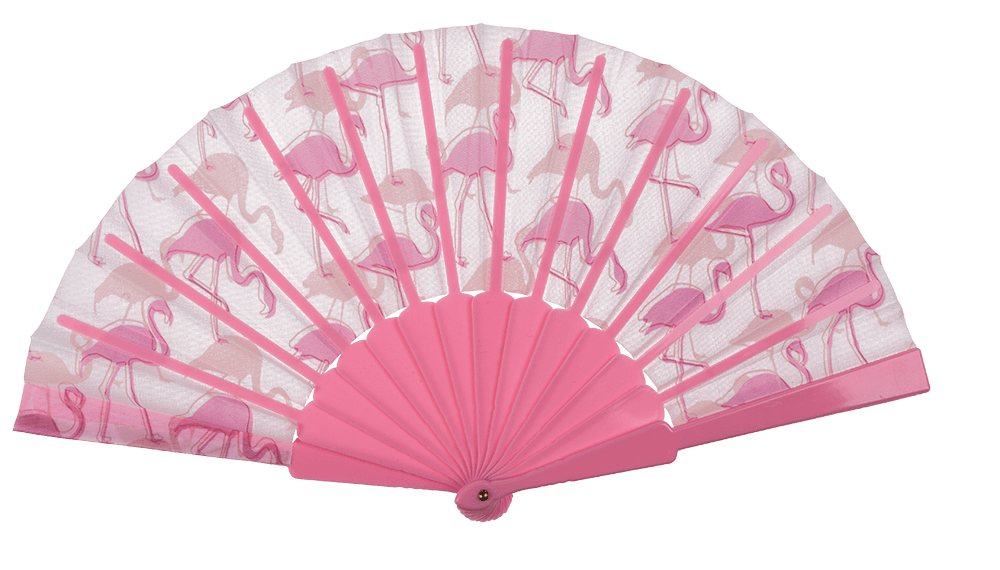Plastic fan, flamingos,