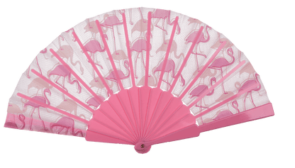 Plastic fan, flamingos,