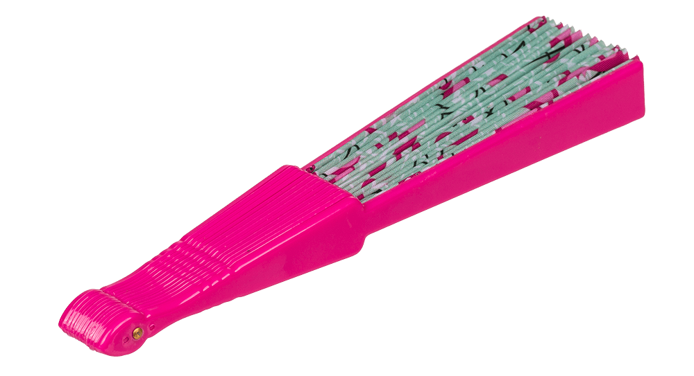 Plastic fan, flamingos,