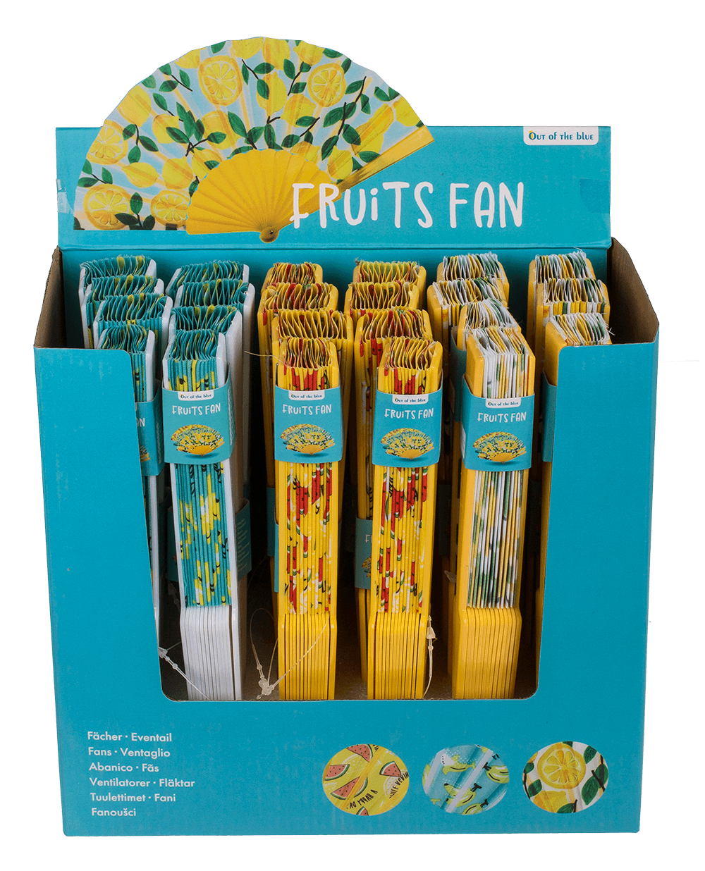 Plastic fan, fruits,