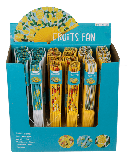 Plastic fan, fruits,