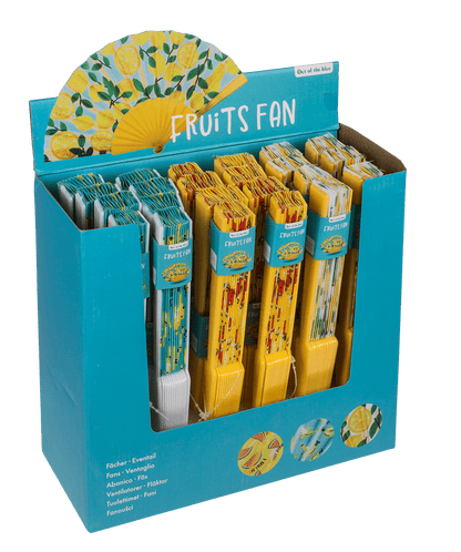 Plastic fan, fruits,