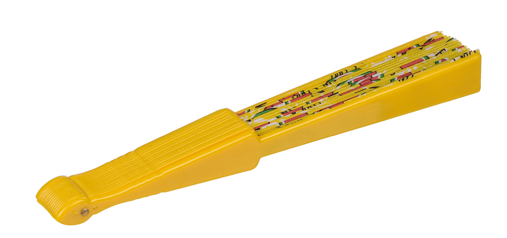 Plastic fan, fruits,