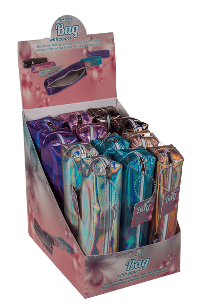 PU bag with zipper, metallic finsih,