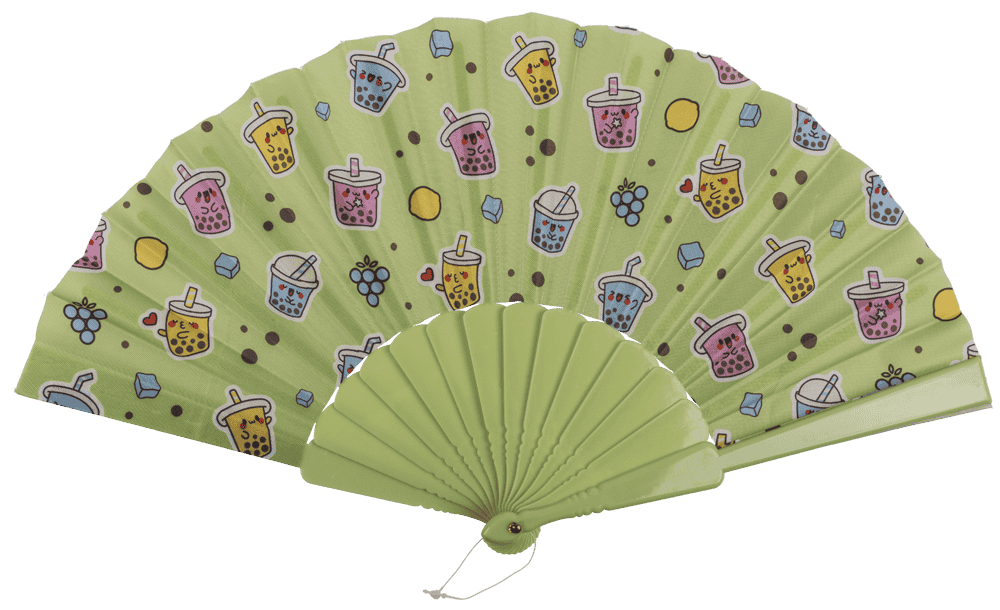 Plastic fan, Bubble Tea. 23 x 40 cm,