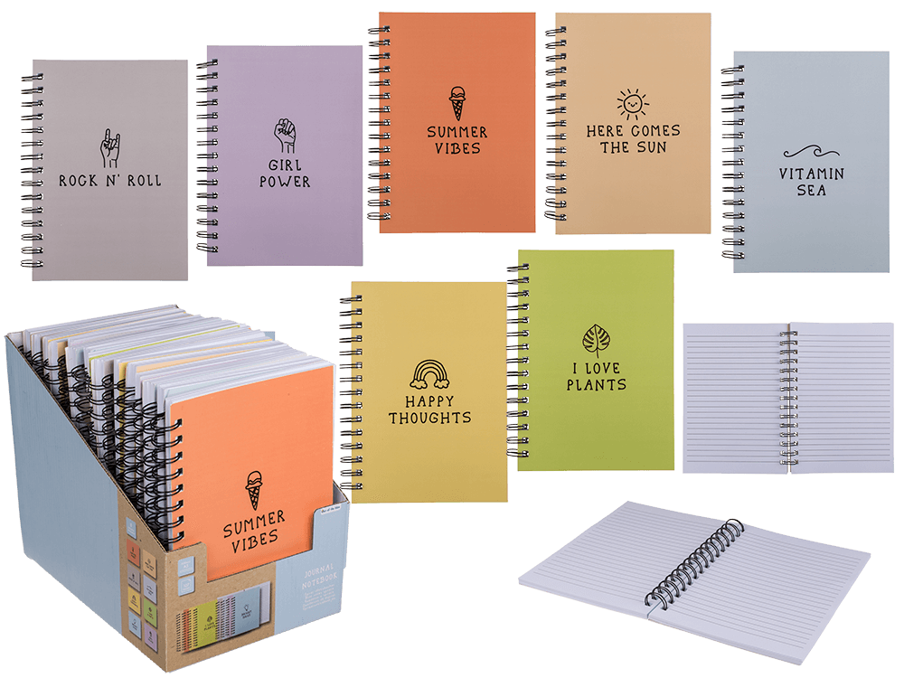 Pastel colored spiral bound journal notebook,