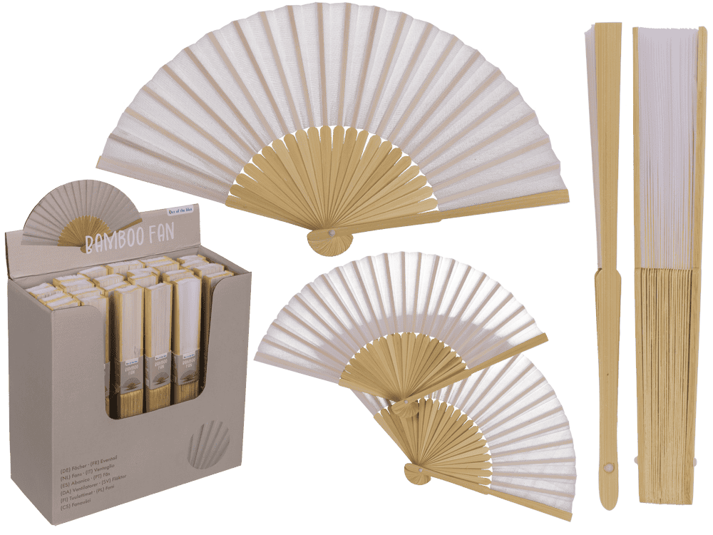 Fan, Shine White, 21 cm, bamboo,