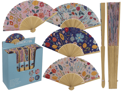 Fan, Flowers, 21 cm, bamboo,