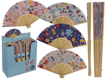 Fan, Flowers, 21 cm, bamboo,