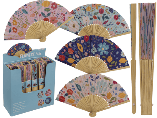 Fan, Flowers, 21 cm, bamboo,