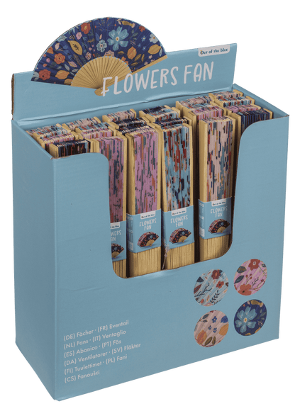 Fan, Flowers, 21 cm, bamboo,