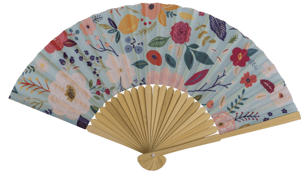 Fan, Flowers, 21 cm, bamboo,