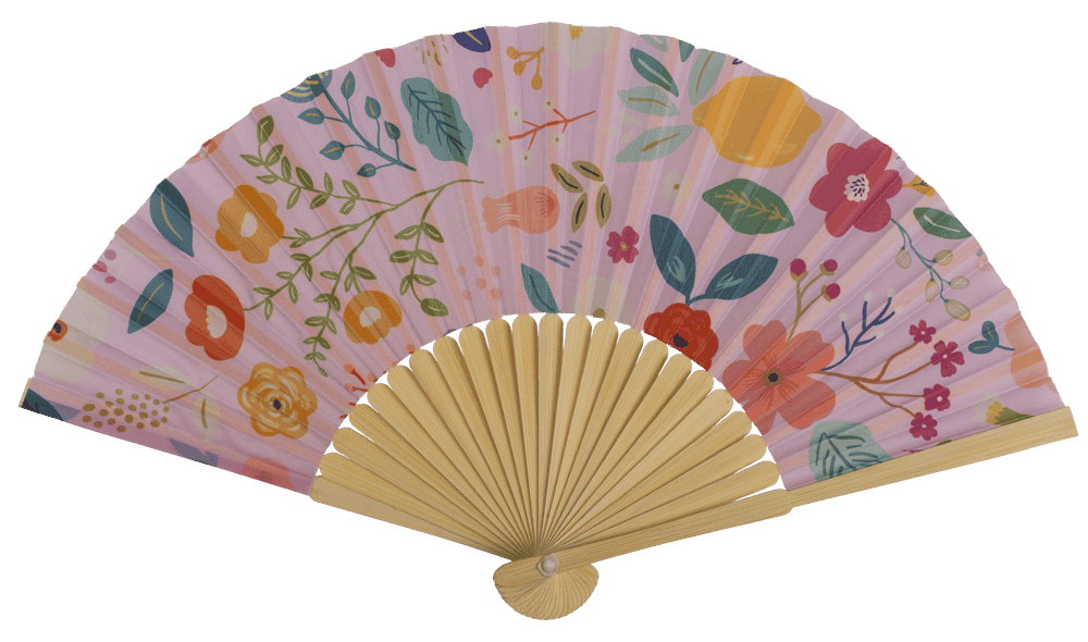 Fan, Flowers, 21 cm, bamboo,