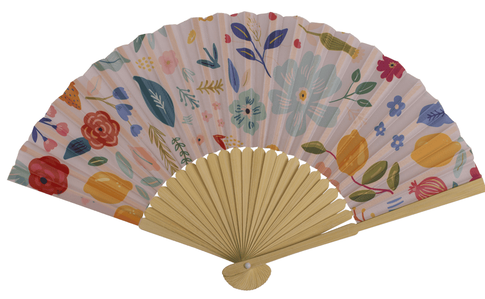 Fan, Flowers, 21 cm, bamboo,