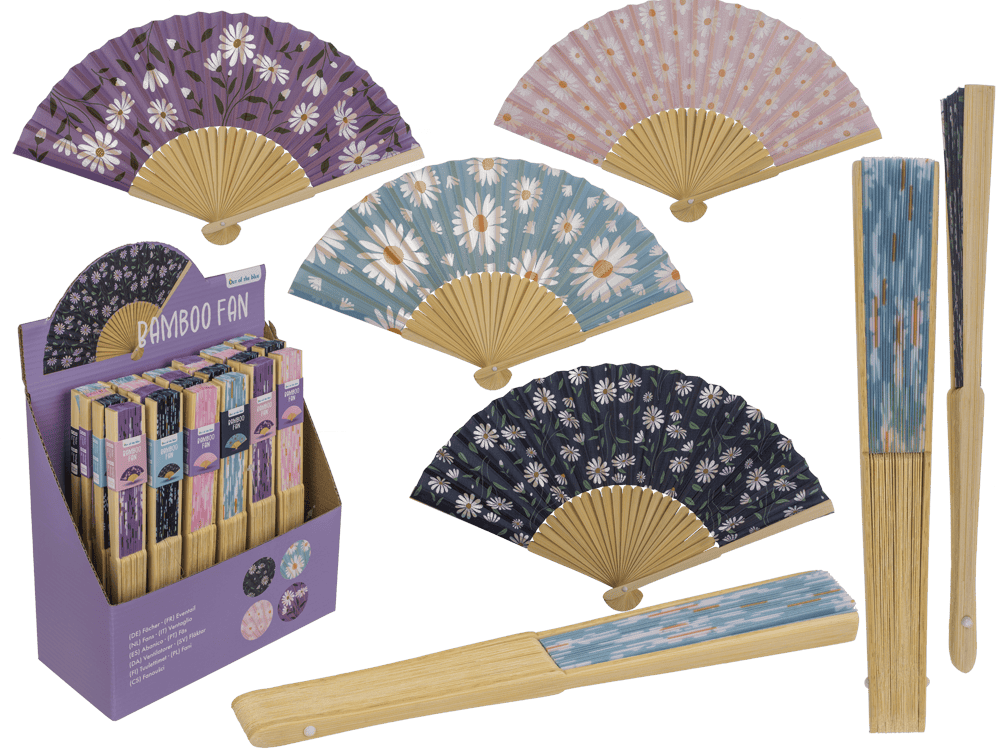 Fan, Daisy Flower, 21 cm, bamboo,