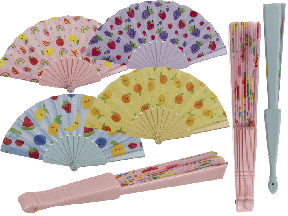 Plastic fan, Kawaii fruits, 23 x 40 cm,