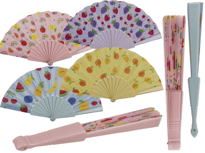 Plastic fan, Kawaii fruits, 23 x 40 cm,
