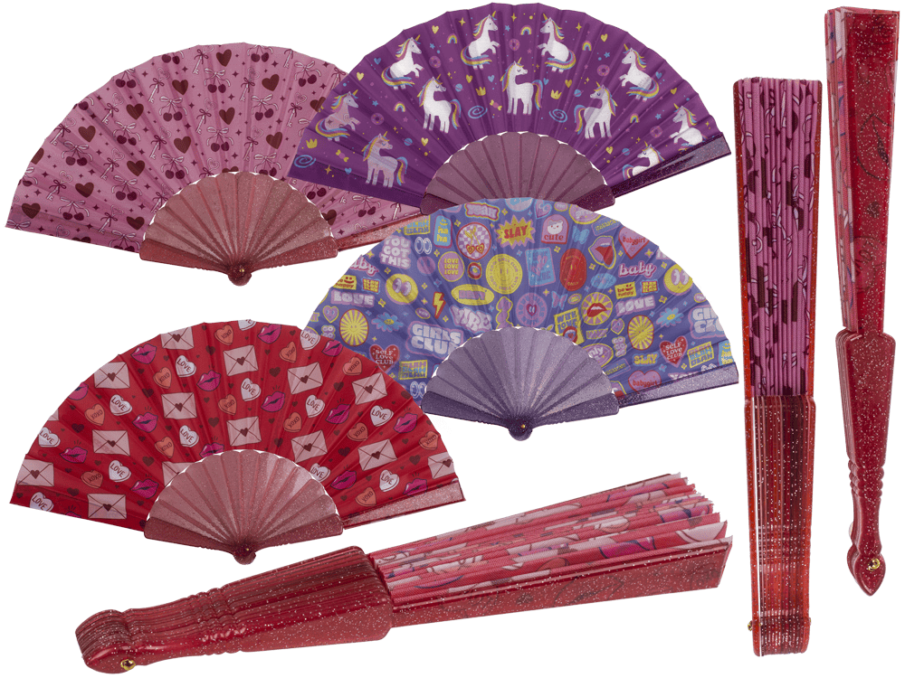 Plastic fan, Girly Glitter, 23 x 40 cm,