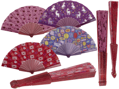 Plastic fan, Girly Glitter, 23 x 40 cm,