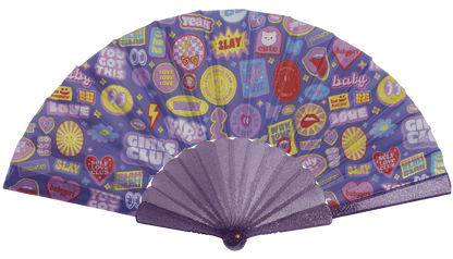 Plastic fan, Girly Glitter, 23 x 40 cm,