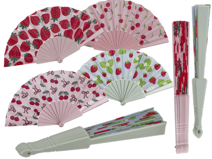 Plastic fan, cherries & strawberries, 23 x 40 cm,