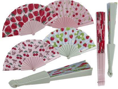 Plastic fan, cherries & strawberries,