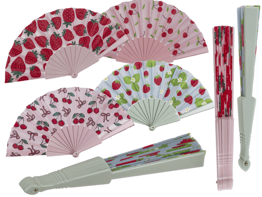 Plastic fan, cherries & strawberries,
