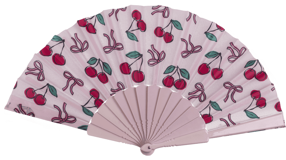Plastic fan, cherries & strawberries, 23 x 40 cm,
