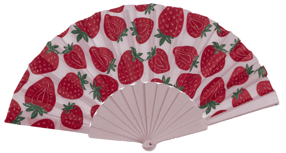 Plastic fan, cherries & strawberries, 23 x 40 cm,