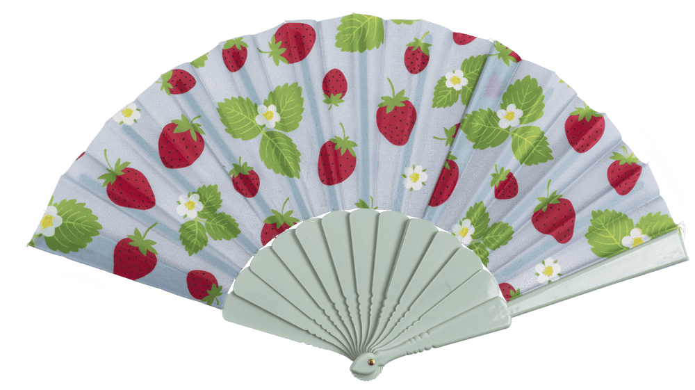 Plastic fan, cherries & strawberries, 23 x 40 cm,