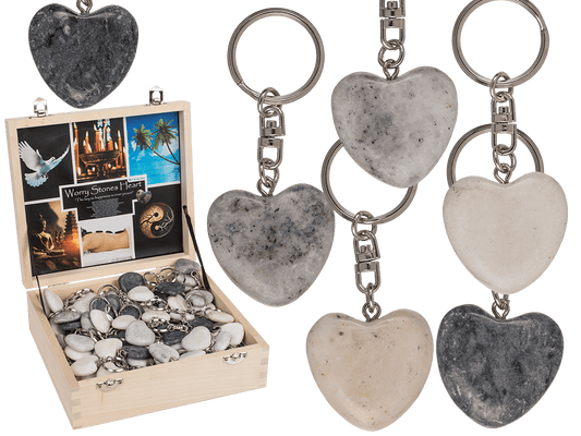 Metal Keychain, Worry Heart Natural Stones,
