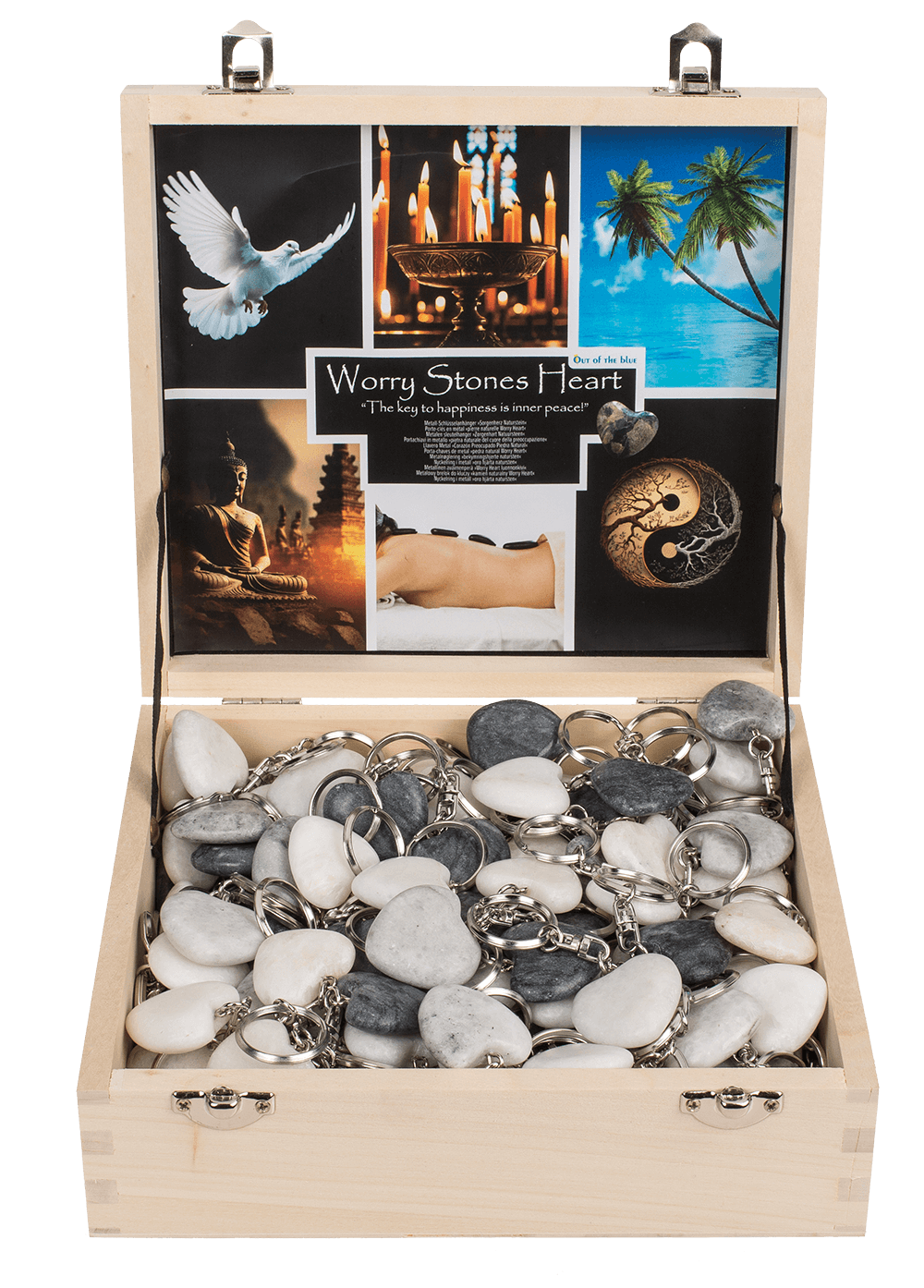 Metal Keychain, Worry Heart Natural Stones,