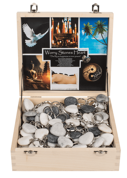 Metal Keychain, Worry Heart Natural Stones,