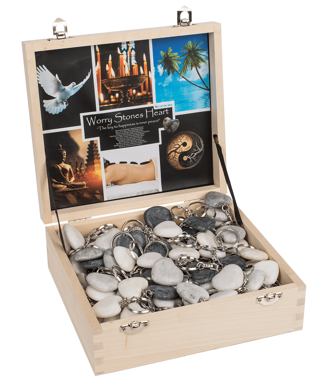 Metal Keychain, Worry Heart Natural Stones,