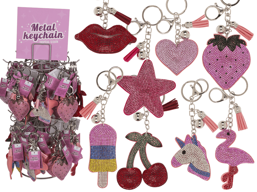 Metal Keychain, Tropical Sequins,
