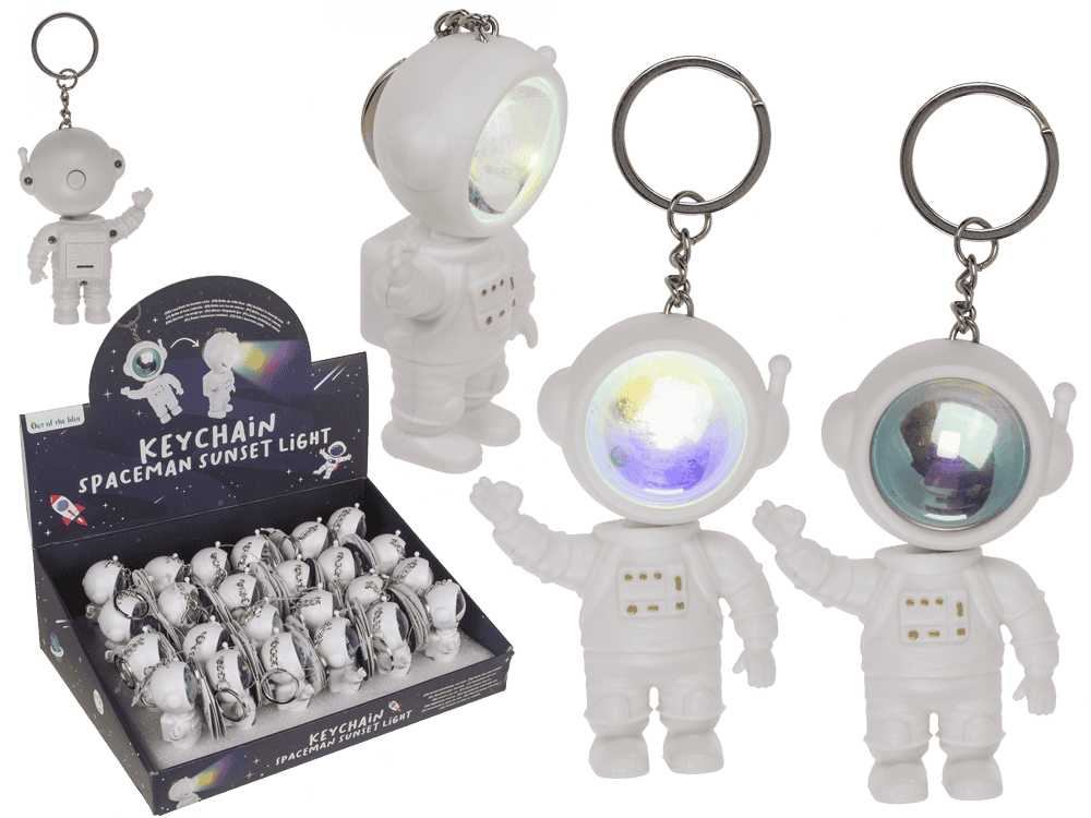 Metal keychain. Spacemen sunset light,