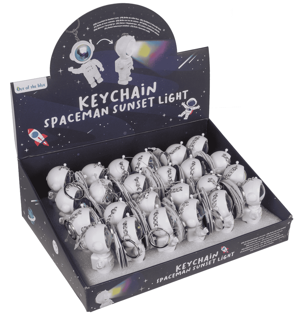 Metal keychain. Spacemen sunset light,