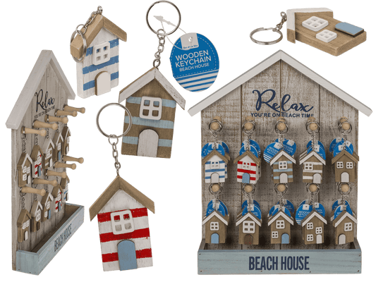 Metal key chain, Wooden beach house,