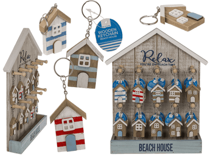 Metal key chain, Wooden beach house,