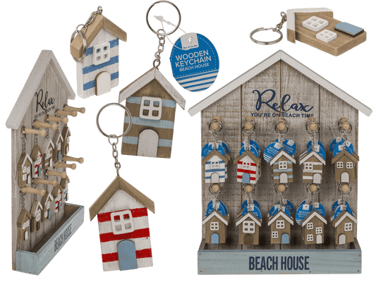 Metal key chain, Wooden beach house,
