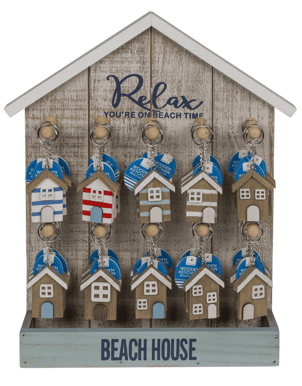 Metal key chain, Wooden beach house,