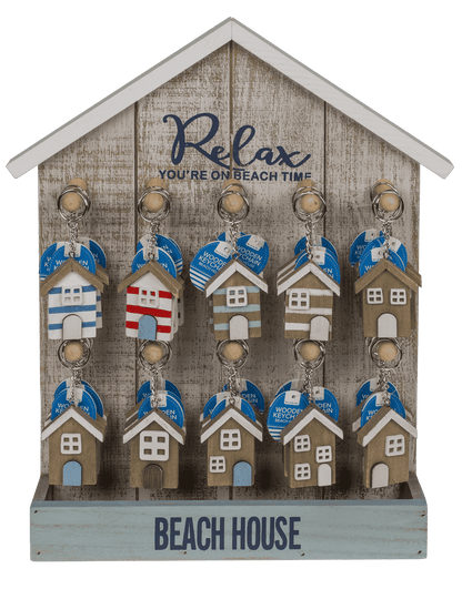 Metal key chain, Wooden beach house,