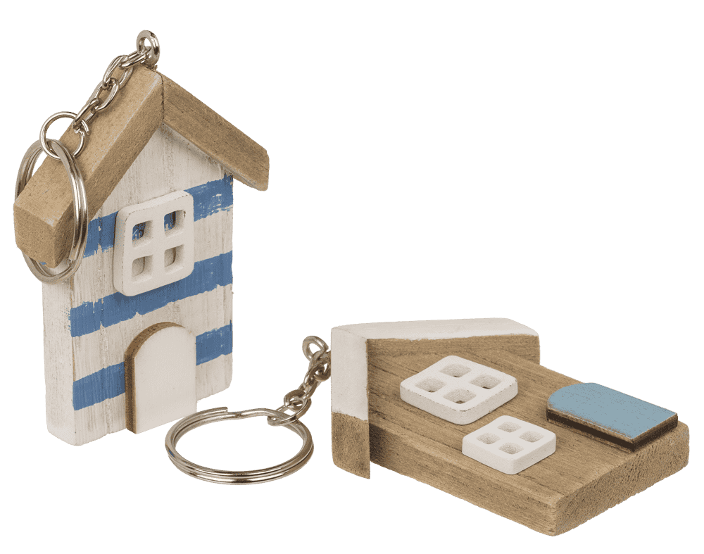 Metal key chain, Wooden beach house,