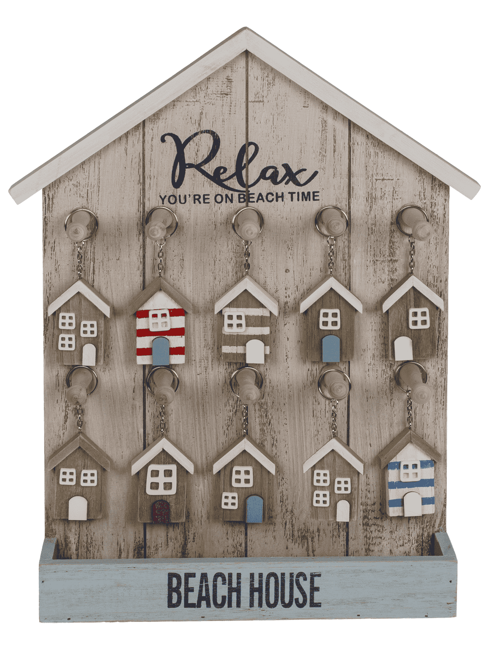 Metal key chain, Wooden beach house,