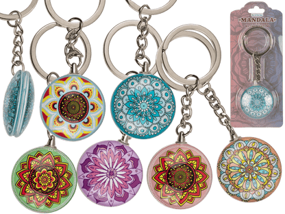Double sided metal keyring, Mandala,