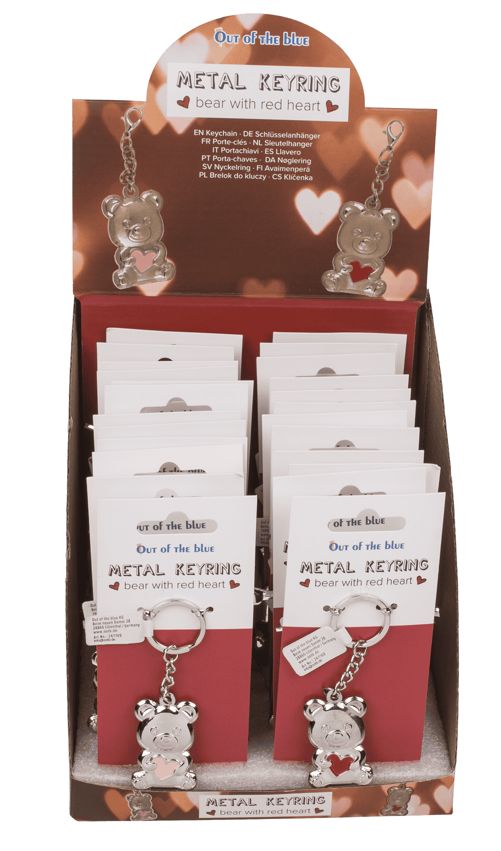 Metal keyring, bear with red heart