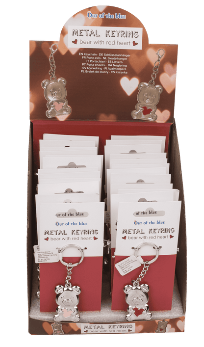 Metal keyring, bear with red heart